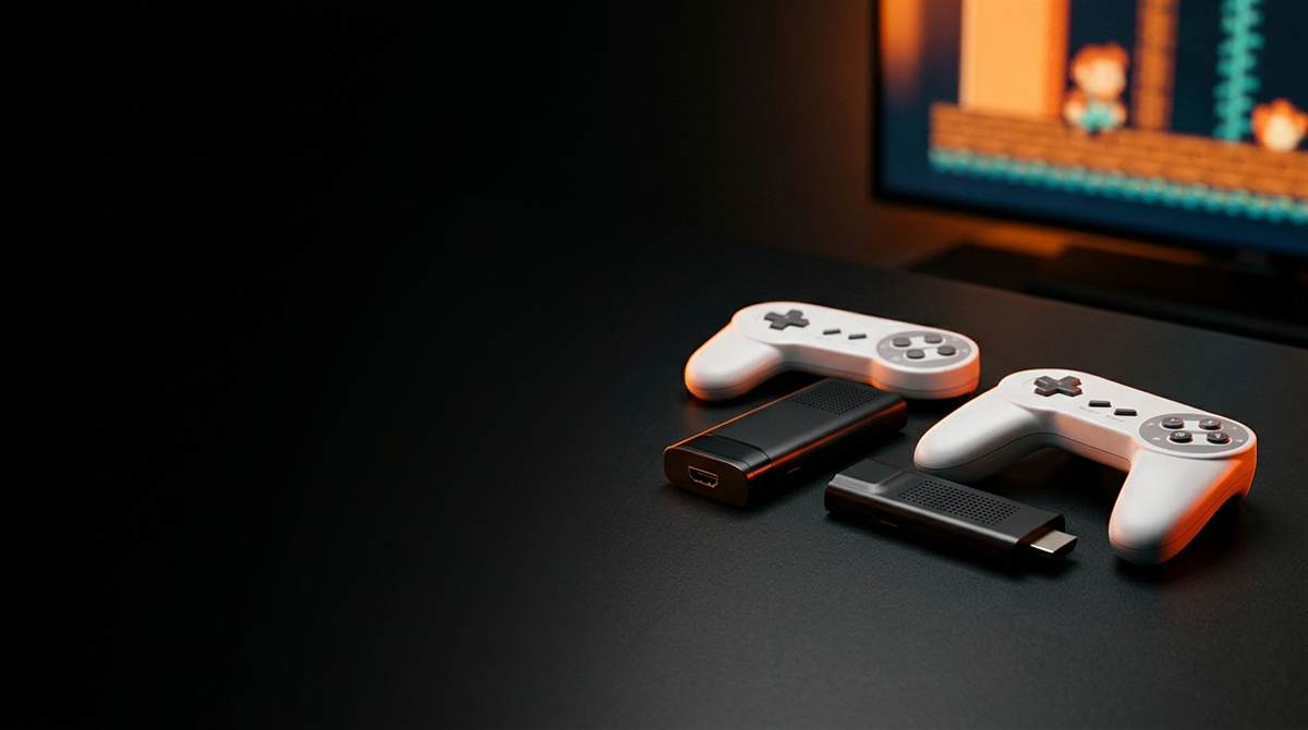 Retro game stick with wireless controllers